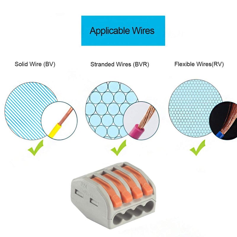 XHF2018 50 Pcs 222-413 Conductor Combination Compact Wire Connectors 3 Port Fast Connection Terminal 28-12 AWG Suitable for Multiple Types of Wires - Image 5